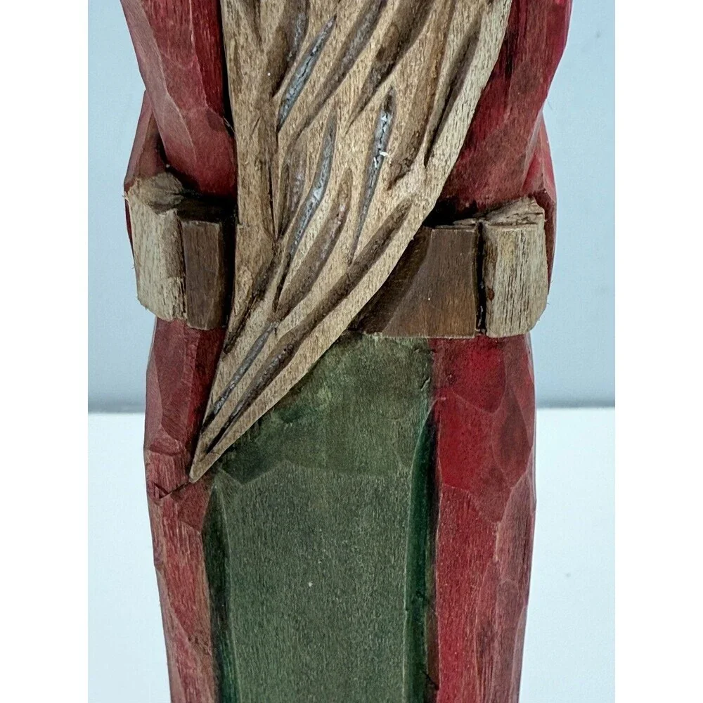 Hand Carved Wooden Santa Claus Figurine Folk Art Holiday Decor 9